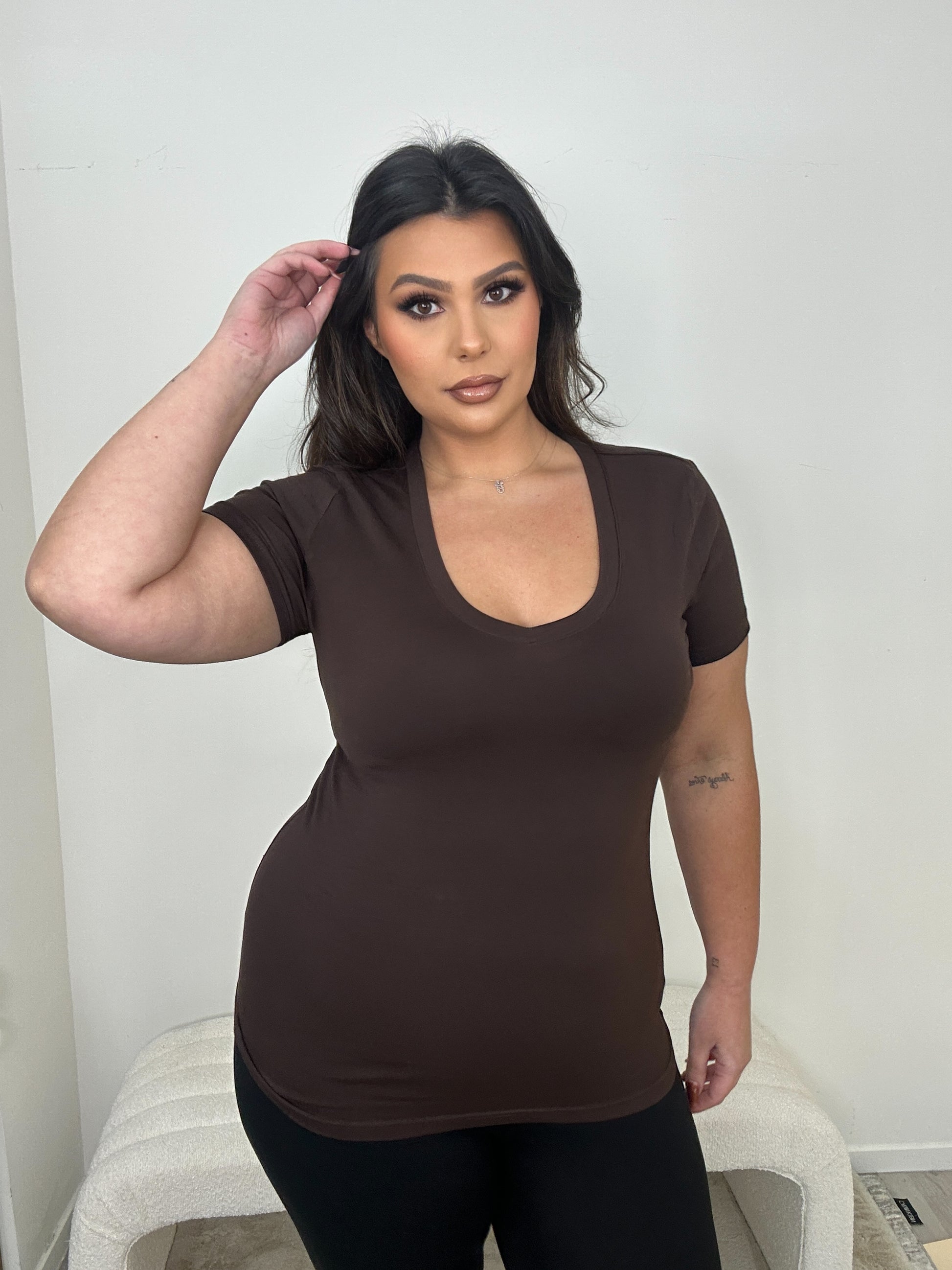 Basic Brown V-neck Tee