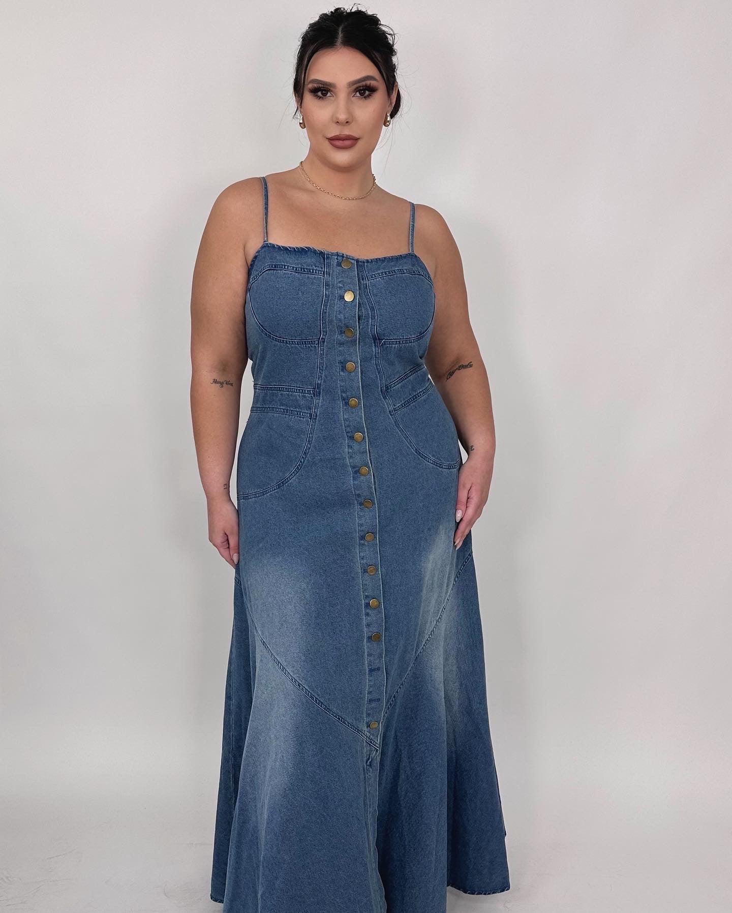 Long Denim Button Dress (3x)