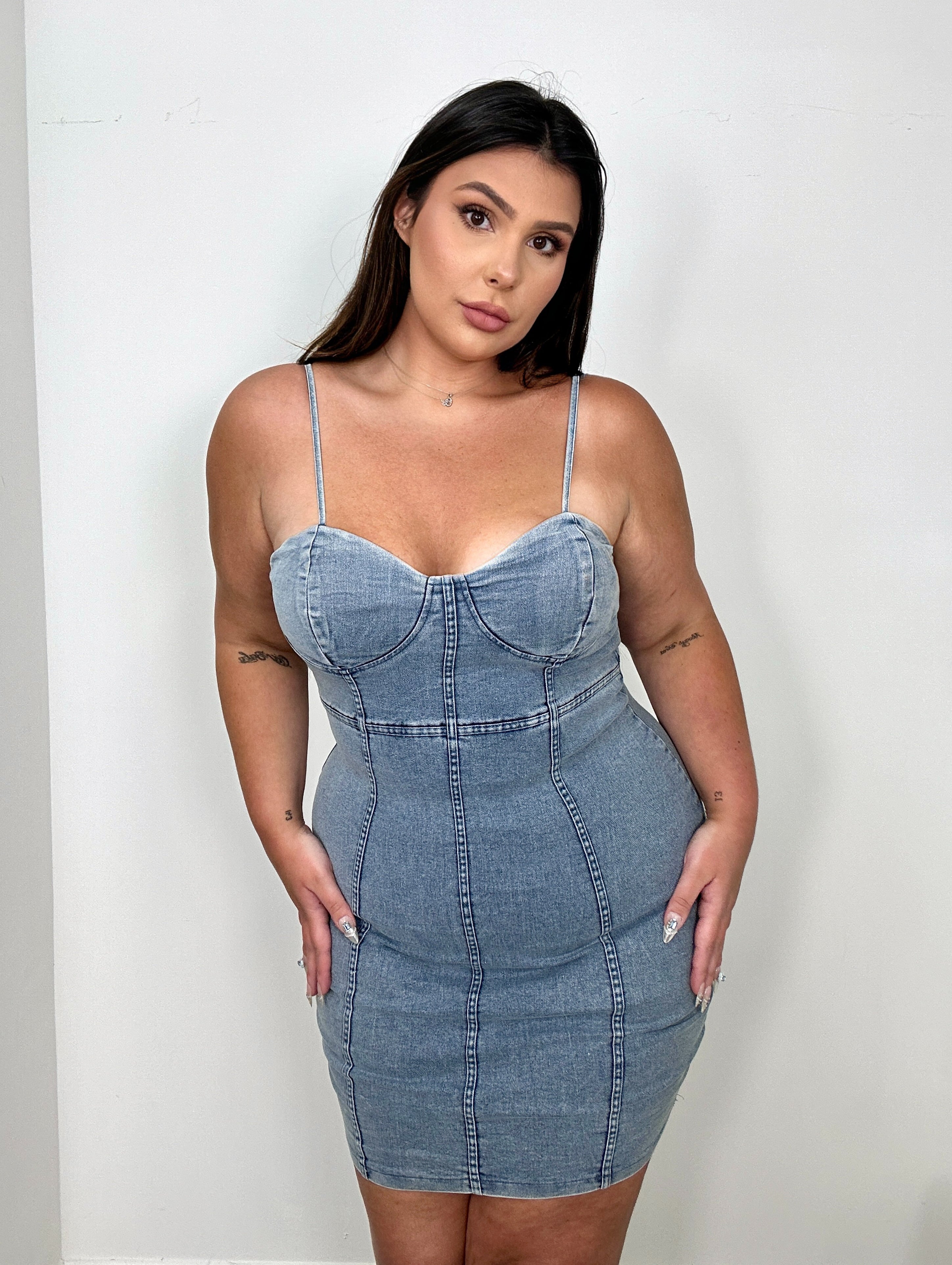 denim bodycon dress Denim Bodycon Mini Dress – Qurves Boutique