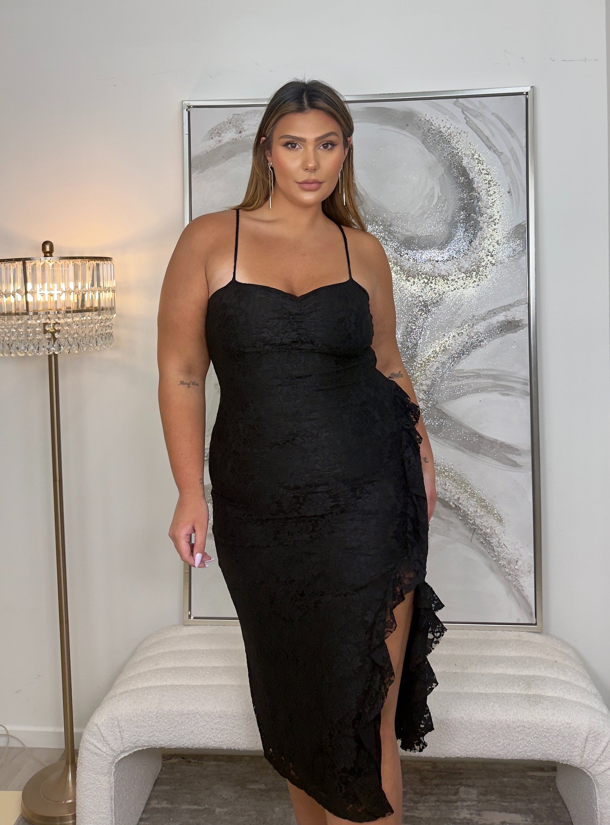 Side Ruffle Lace Dress