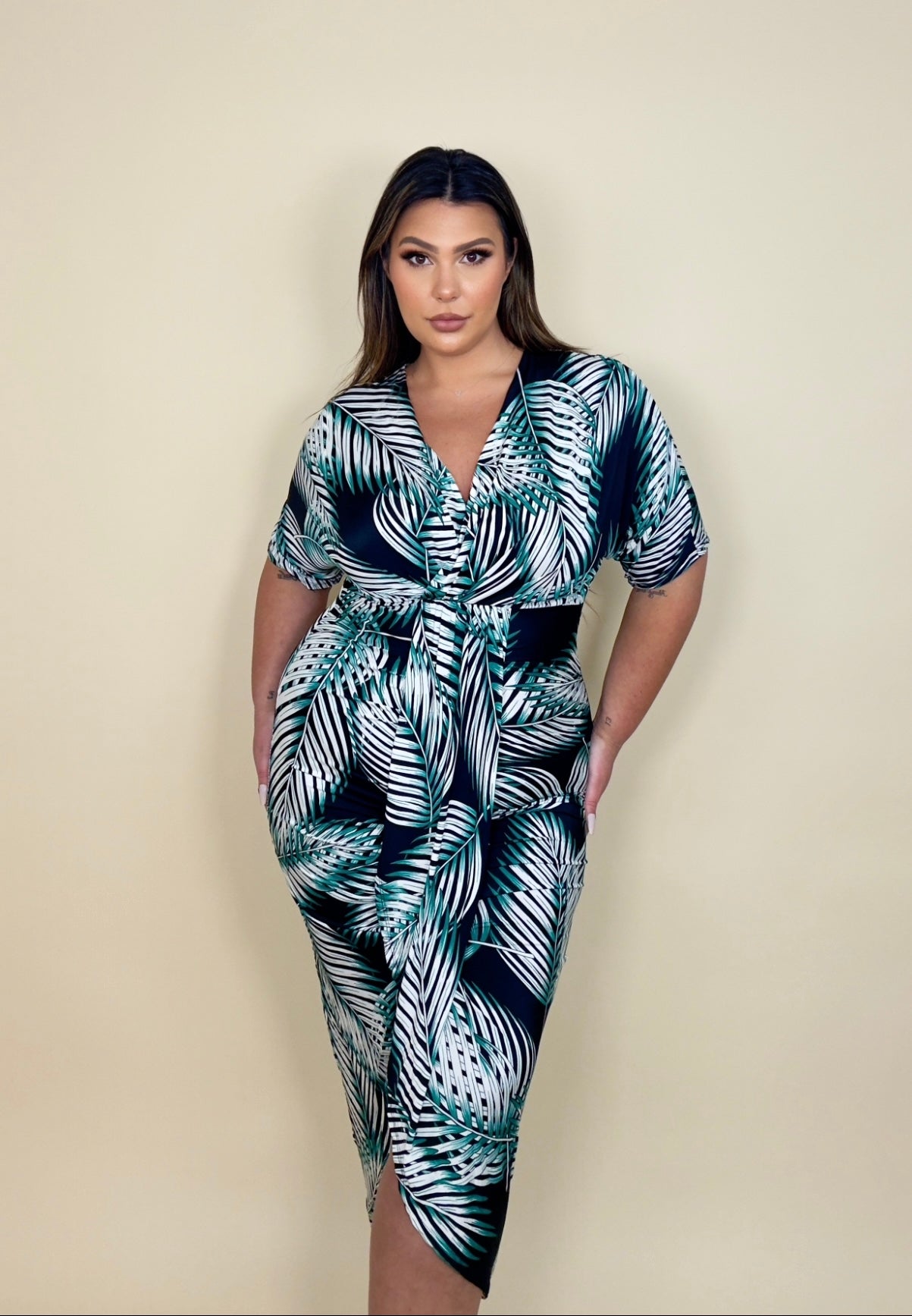 Green & Black Palm Dress