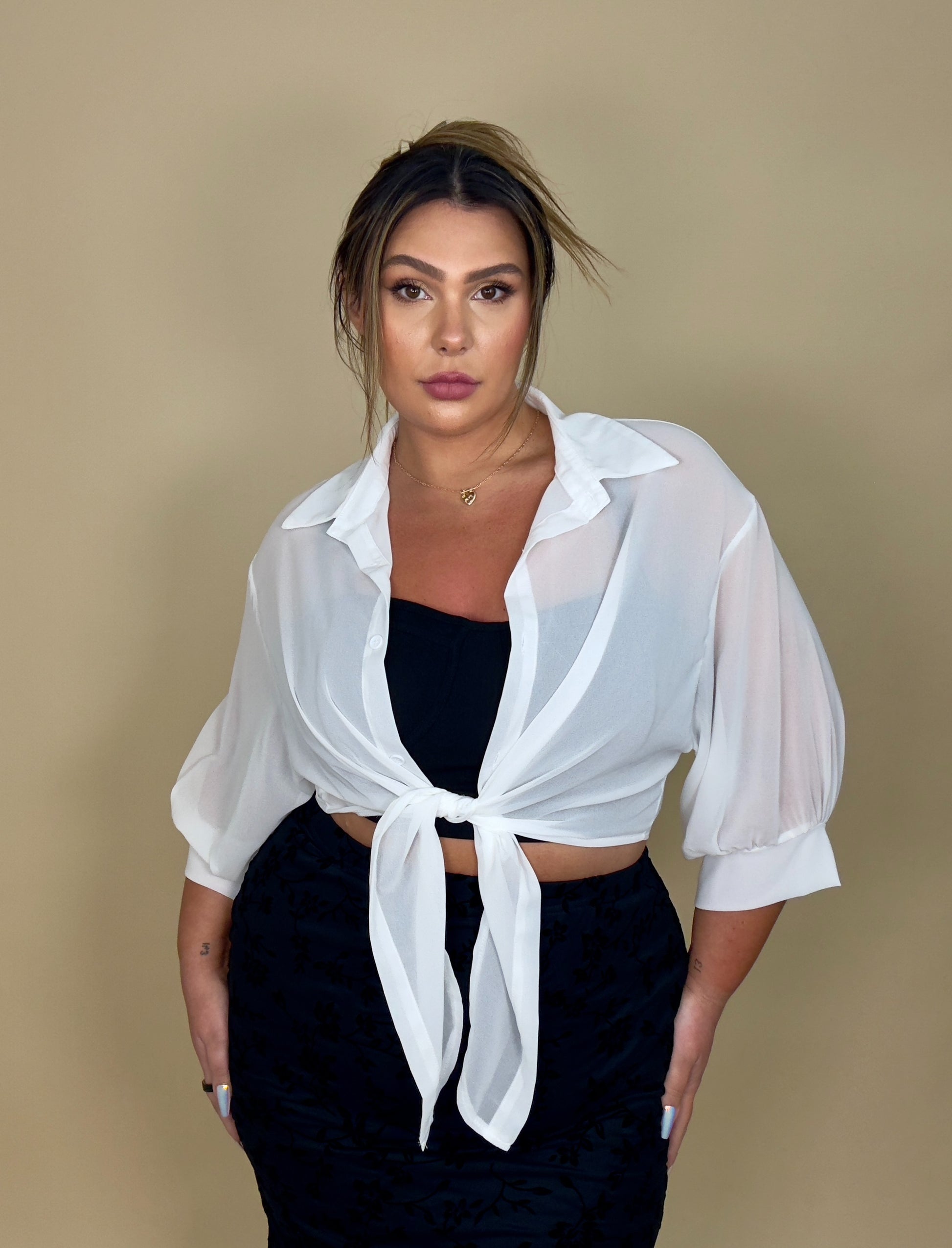 Tied Button Up Sheer Shrug Cover up Top (2 colors)