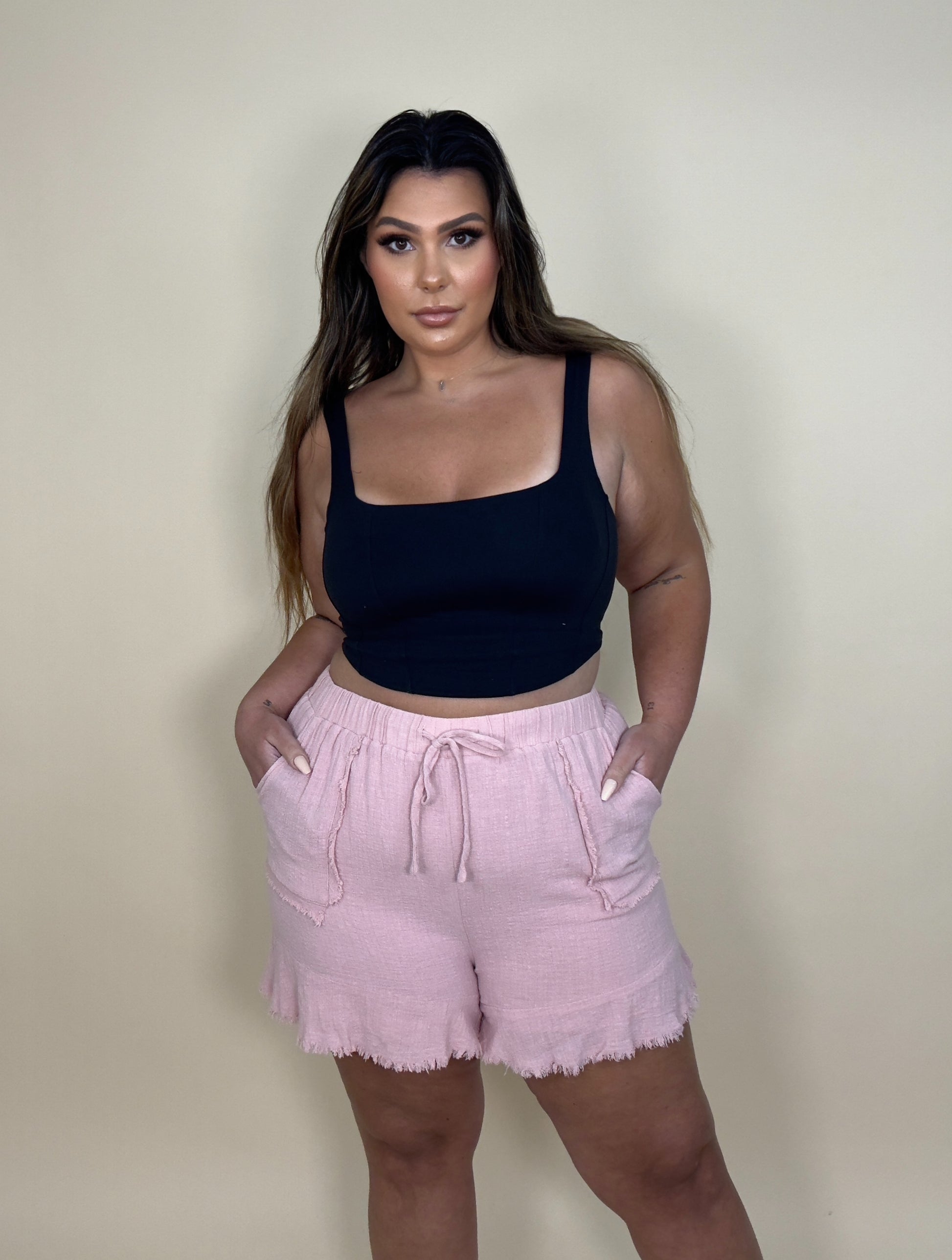 Light Pink Patch Pocket Loose Shorts
