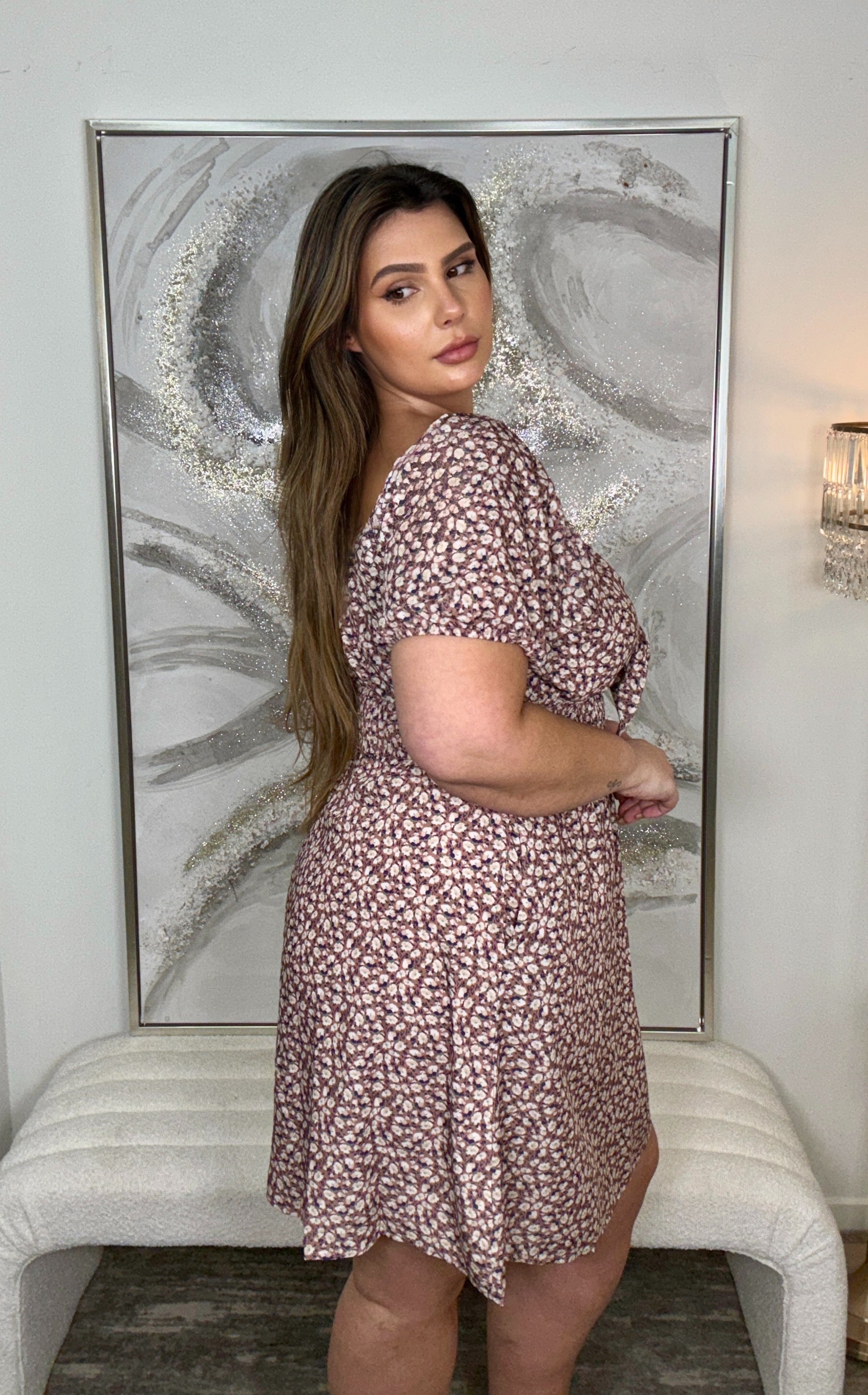 Front Tie Mauve Floral Summer Dress Qurves Boutique Front Tie Mauve Floral Summer Dress Qurves Boutique