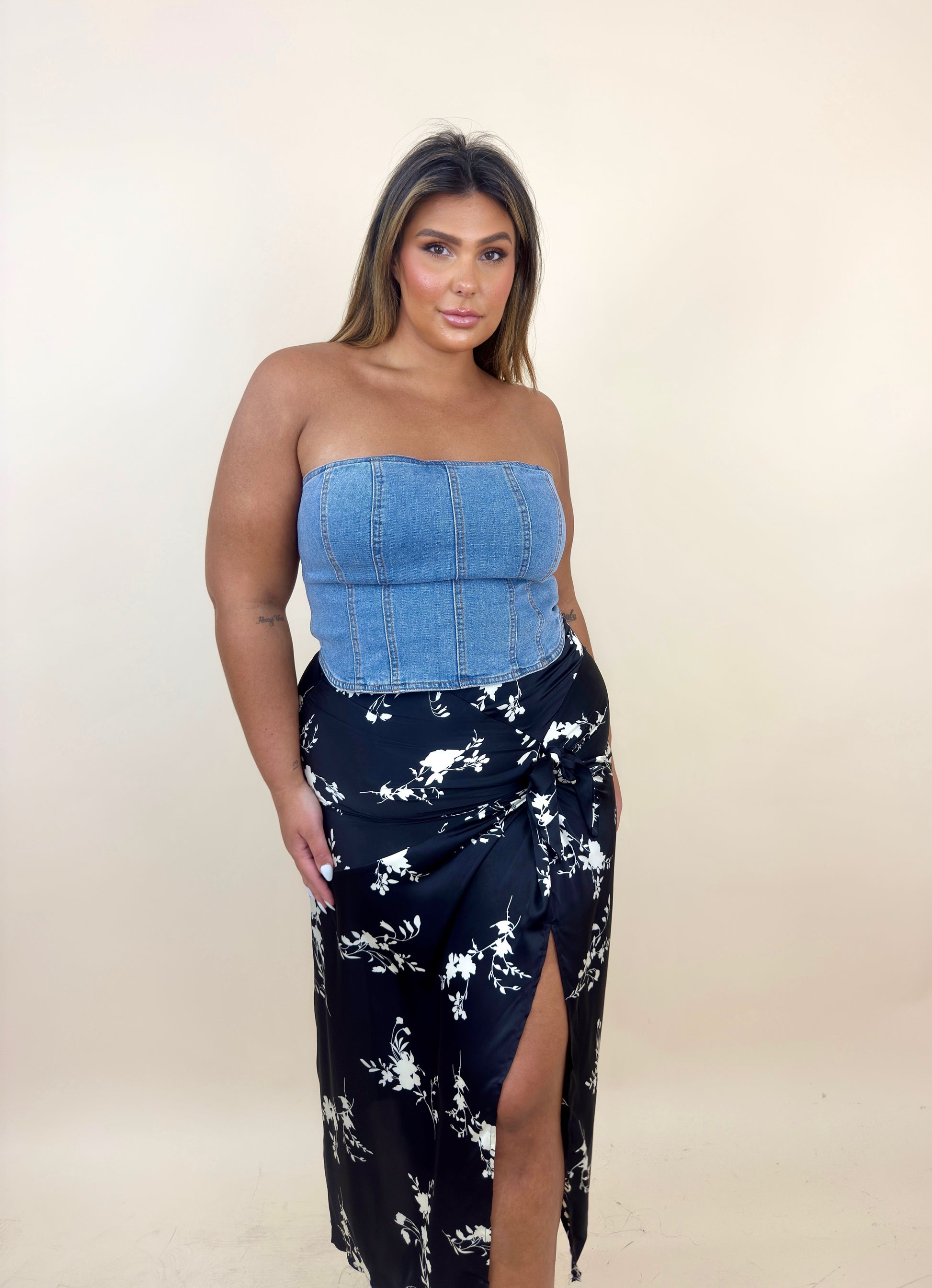 Black Floral Silky Skirt