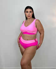 Load image into Gallery viewer, 2 Tone Hot Pink High waisted 2 Piece Swimsuit
