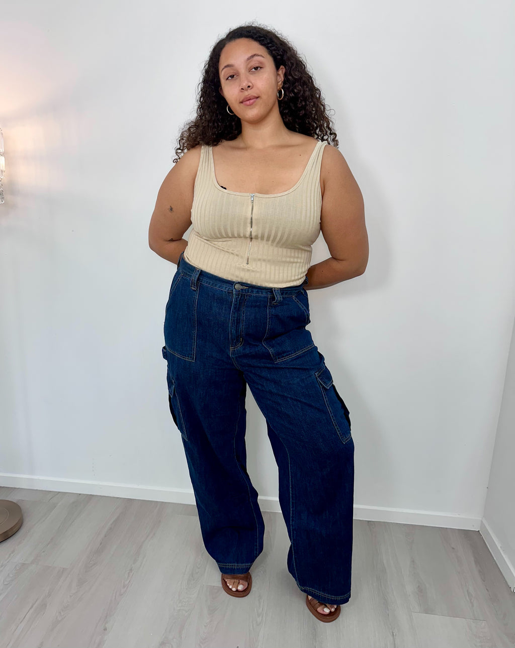 Dark Wash Wide Leg Cargo Jeans