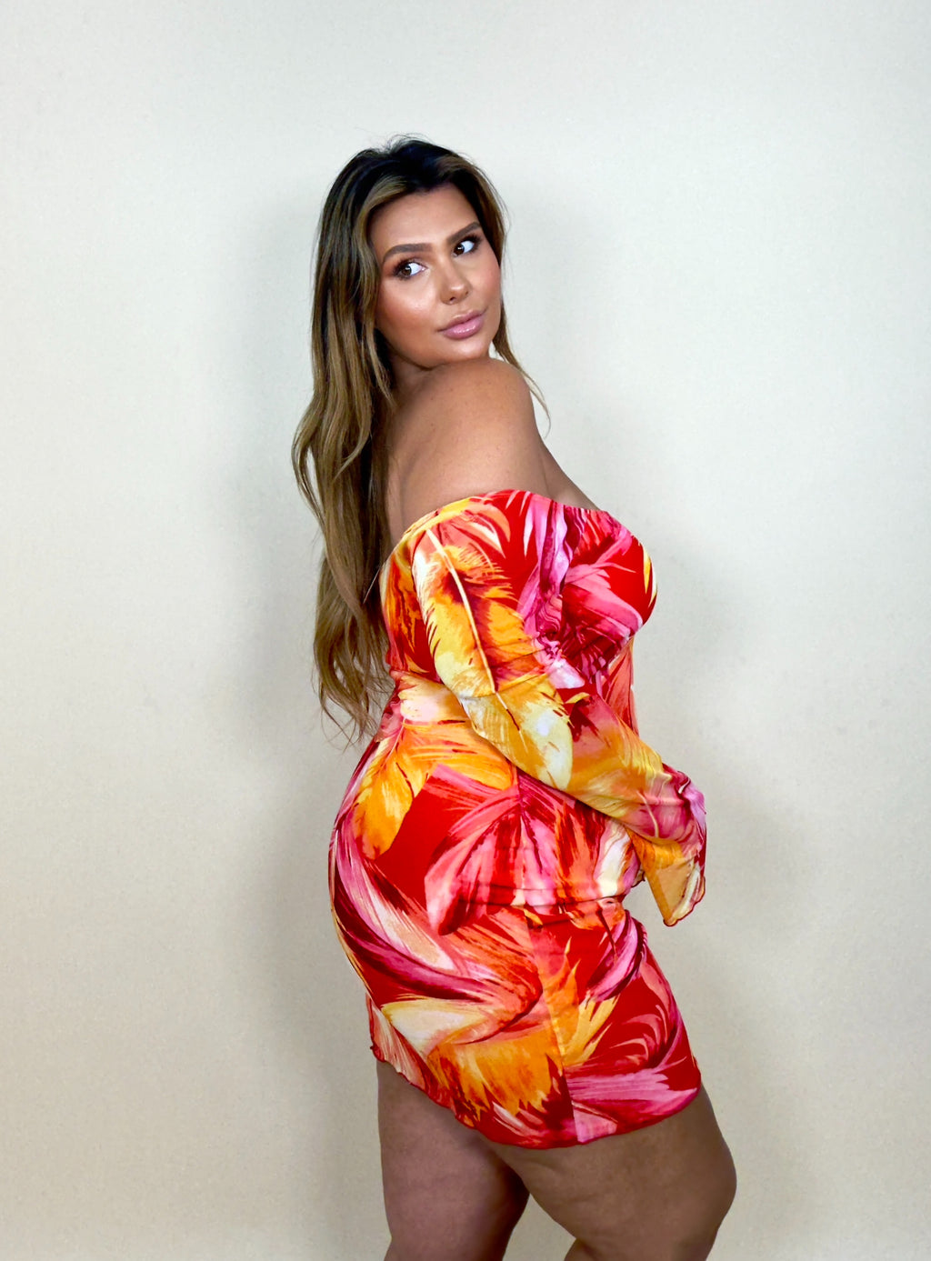 'Kena' Sheer Long Sleeve Floral Dress