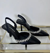 Load image into Gallery viewer, Rhinestoned Pointed Black Heels
