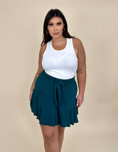 Load image into Gallery viewer, Dark Green Tie Belted Skirt w/shorts
