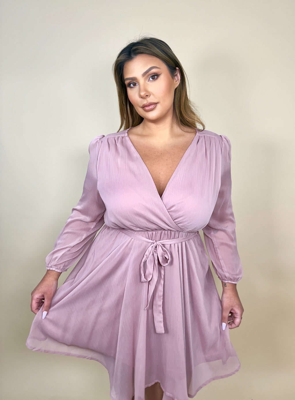 Sheer Sleeve Fit & Flare Dress (2 colors)