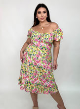 Load image into Gallery viewer, Pink &amp; Green Floral Puffy Sleeve Dress
