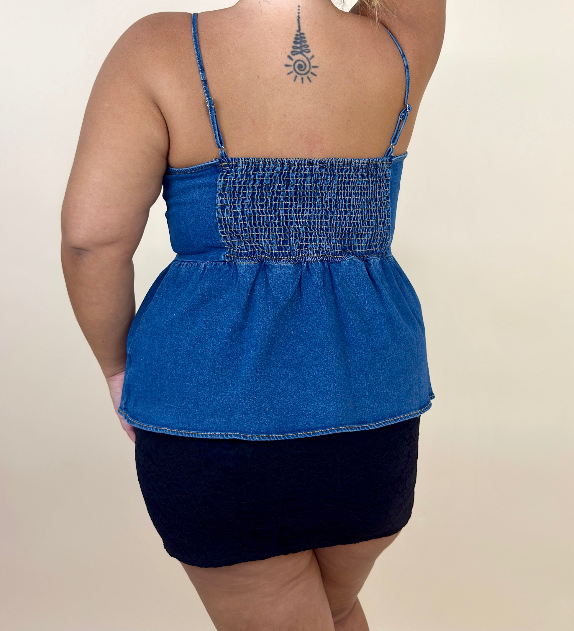Stretchy Denim Peplum Top