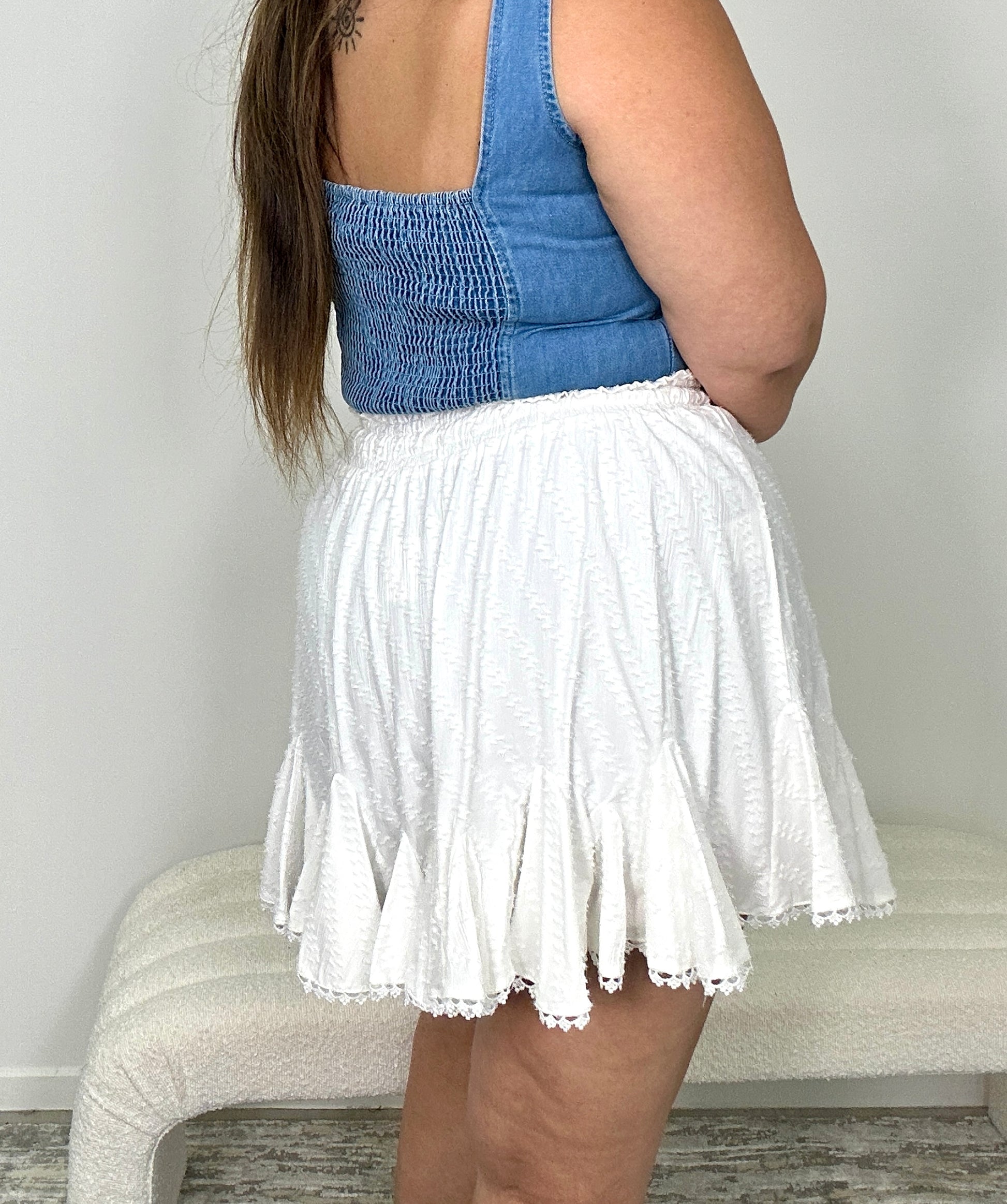 White Ruffled Skirt w/ Shorts