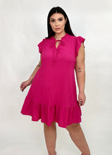 Load image into Gallery viewer, Ruffle Sleeve Bow Flowy Shift Dress
