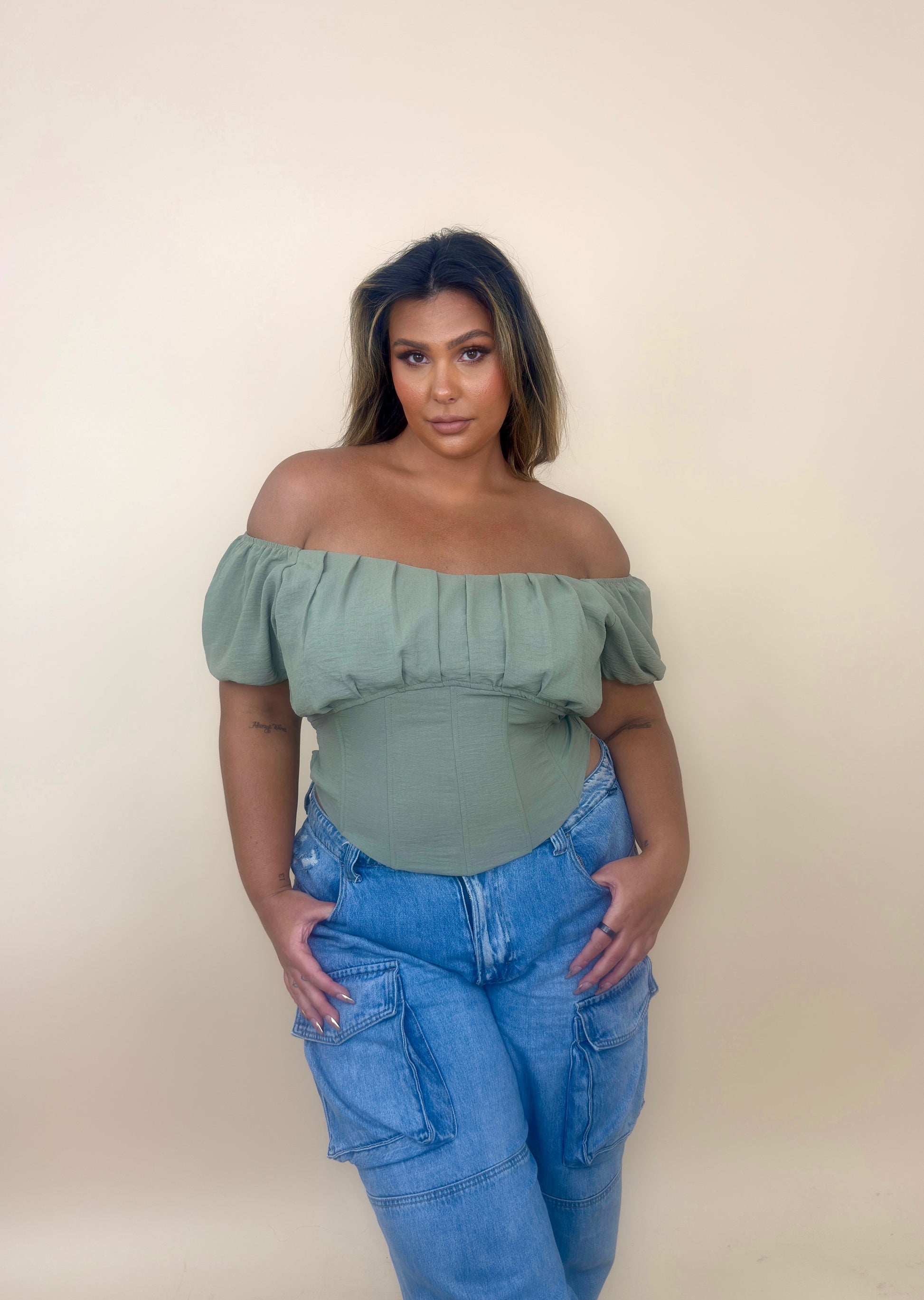 Billowy Corset Bow Tie Top (2 colors)