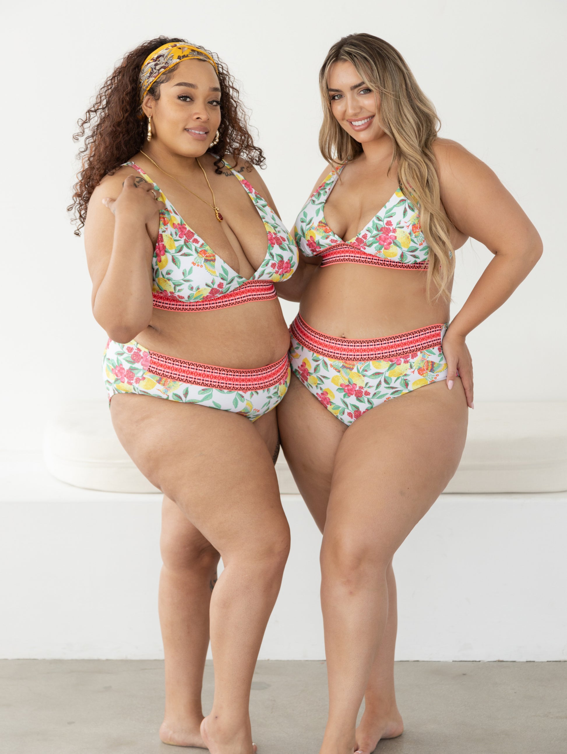 Pink Lemon Print High Waisted 2 Piece Bikini Swimsuit
