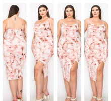 Load image into Gallery viewer, Mauve Pink Floral Cowl Neck Slit Dress
