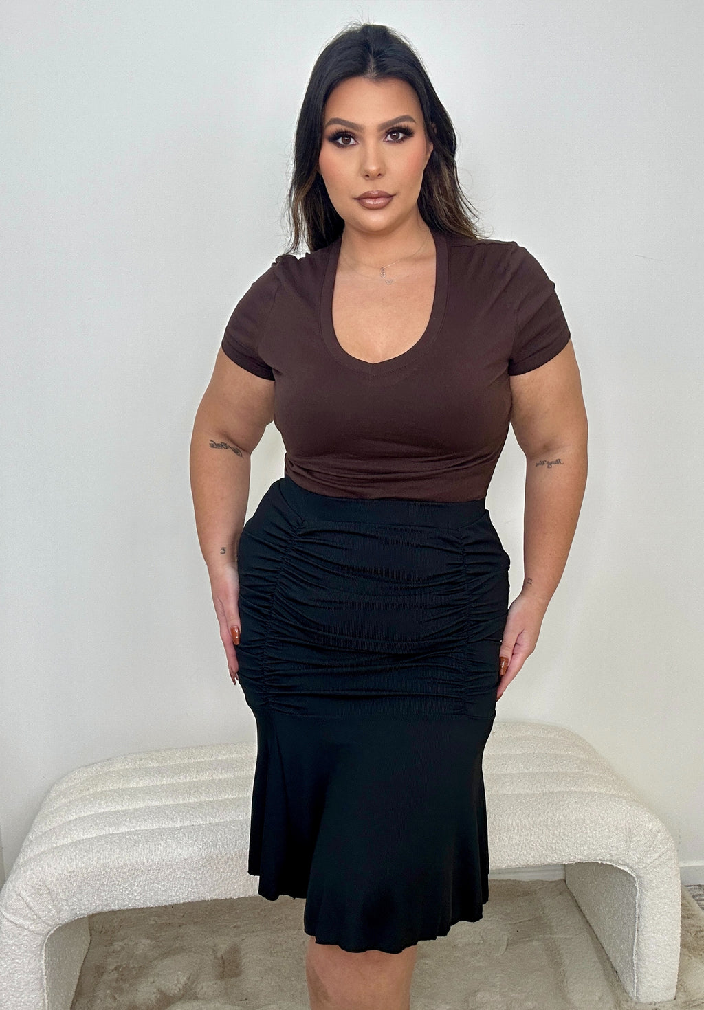 Rouched Fit and Flare Skirt (2x)