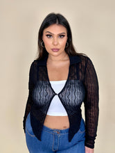 Load image into Gallery viewer, Collared Sheer Textured Cardigan Button Wrap
