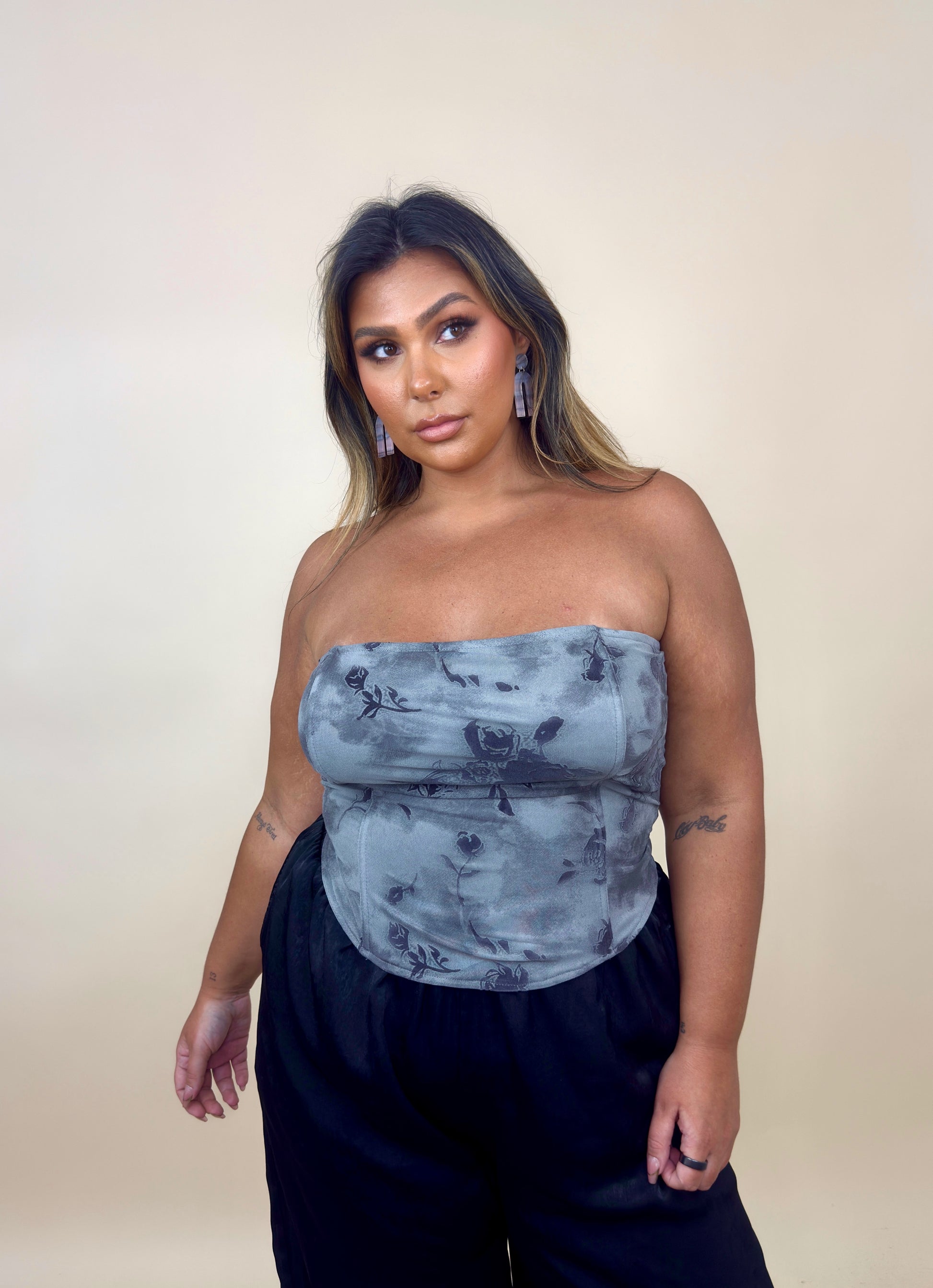 Grey Rose Stretch Boned Corset Top