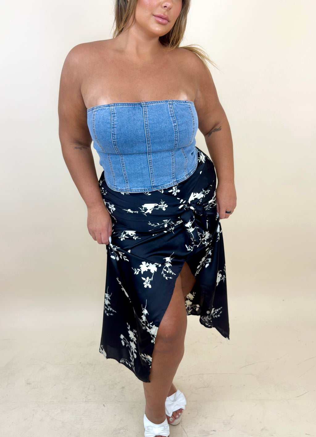Denim Zip Up Tube Top