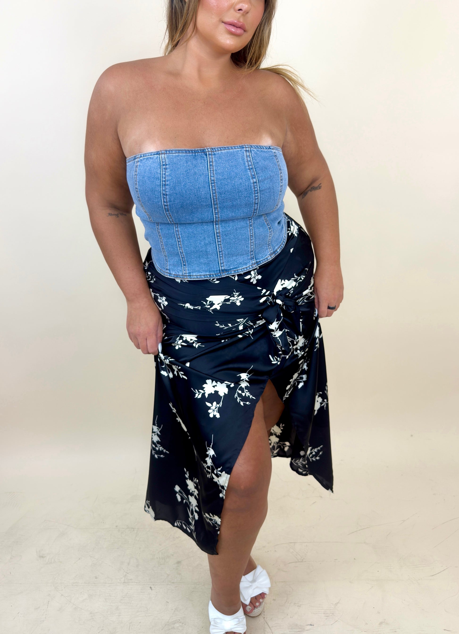 Denim Zip Up Tube Top