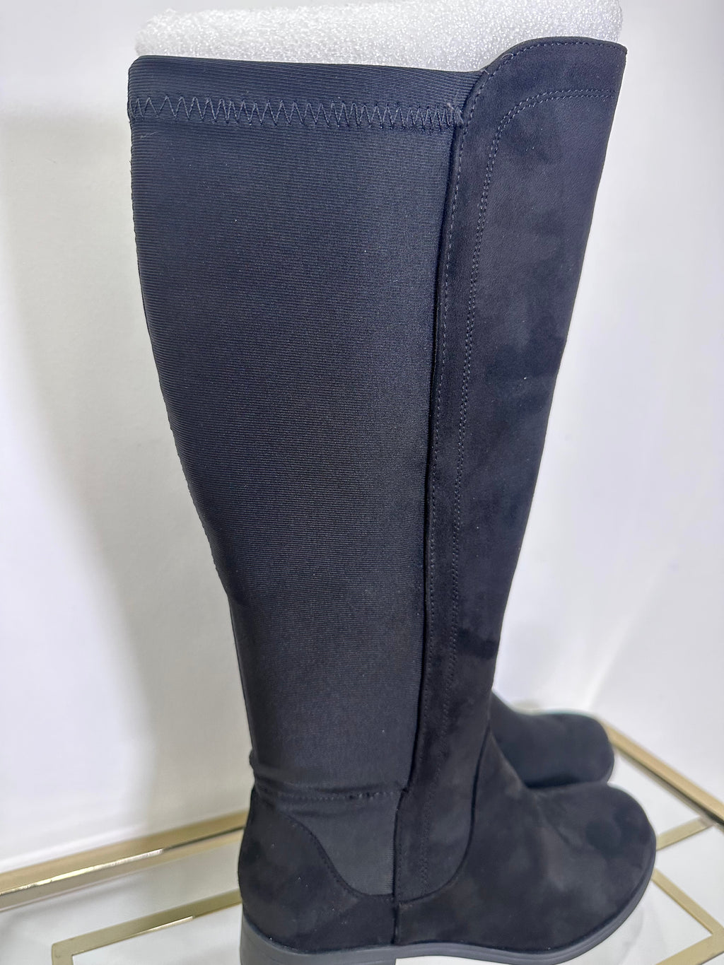 Mid Calf Faux Suede Stretch Boots