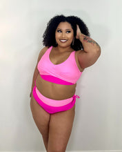 Load image into Gallery viewer, 2 Tone Hot Pink High waisted 2 Piece Swimsuit
