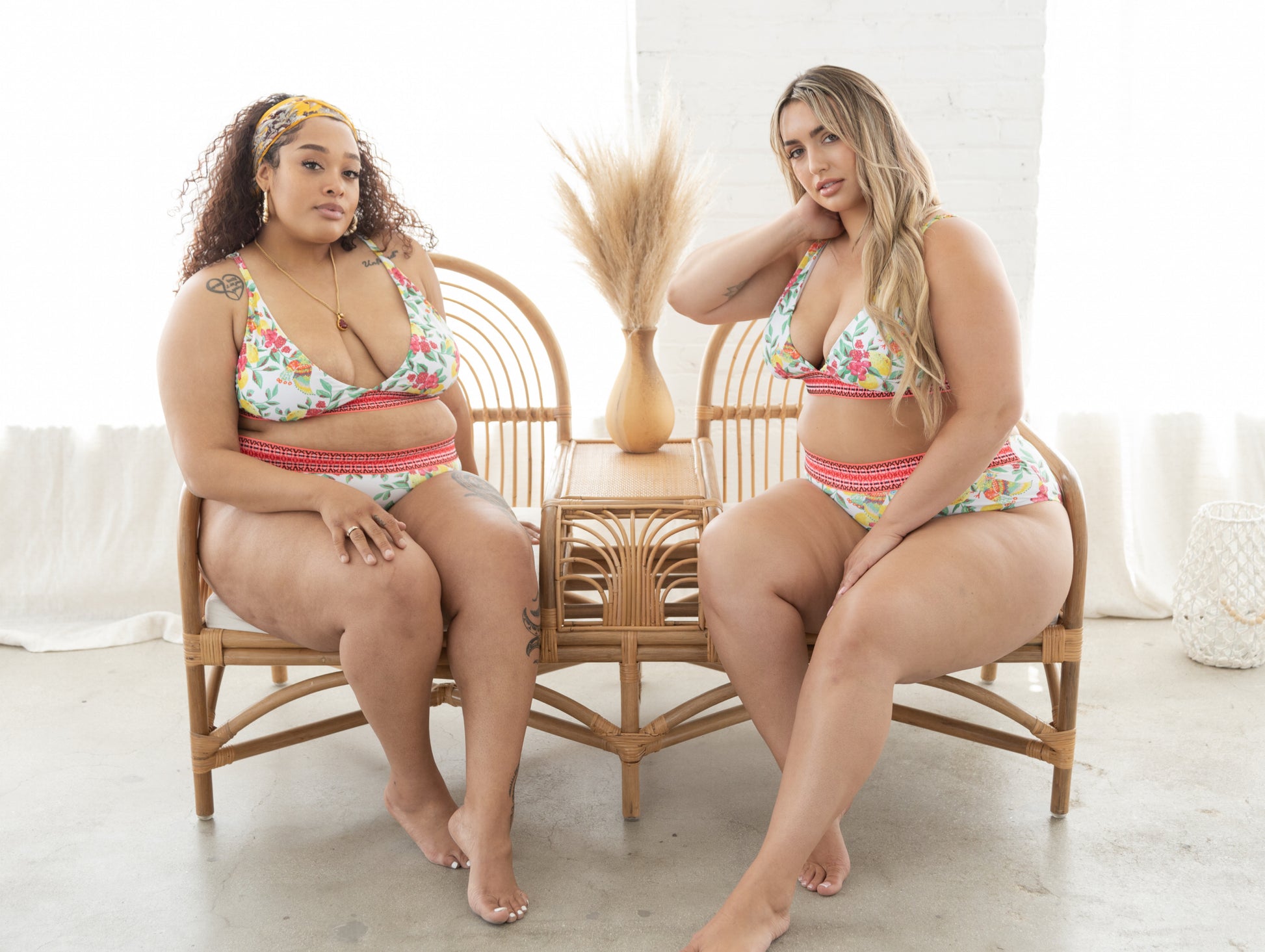 Pink Lemon Print High Waisted 2 Piece Bikini Swimsuit