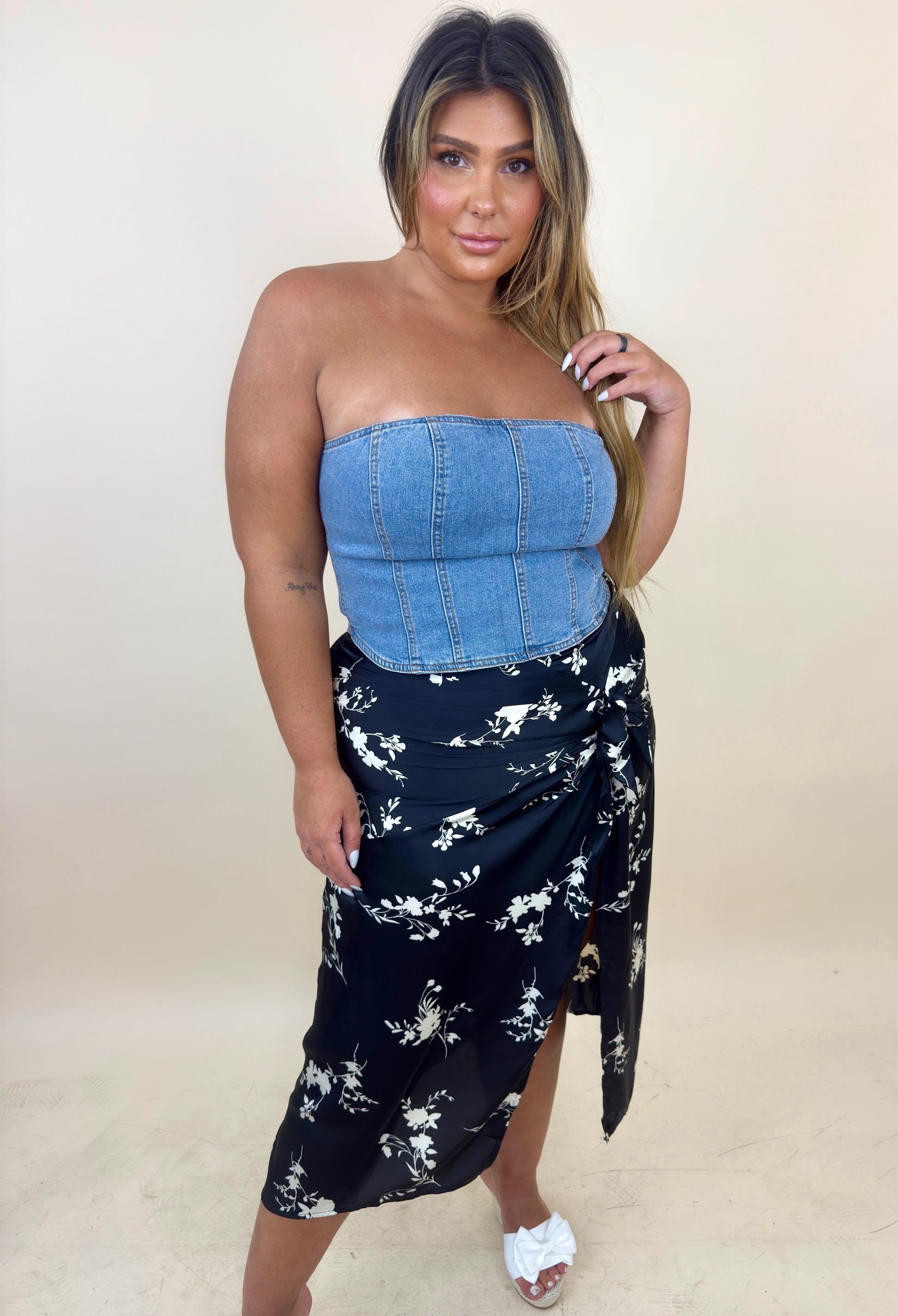 Denim Zip Up Tube Top