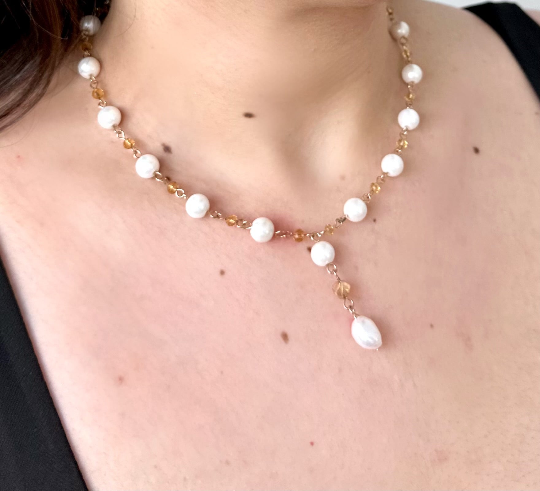 Gold Linked Pearl Necklace