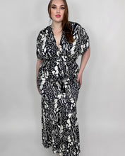 Load image into Gallery viewer, Long Black &amp; White Printed Evening Dress
