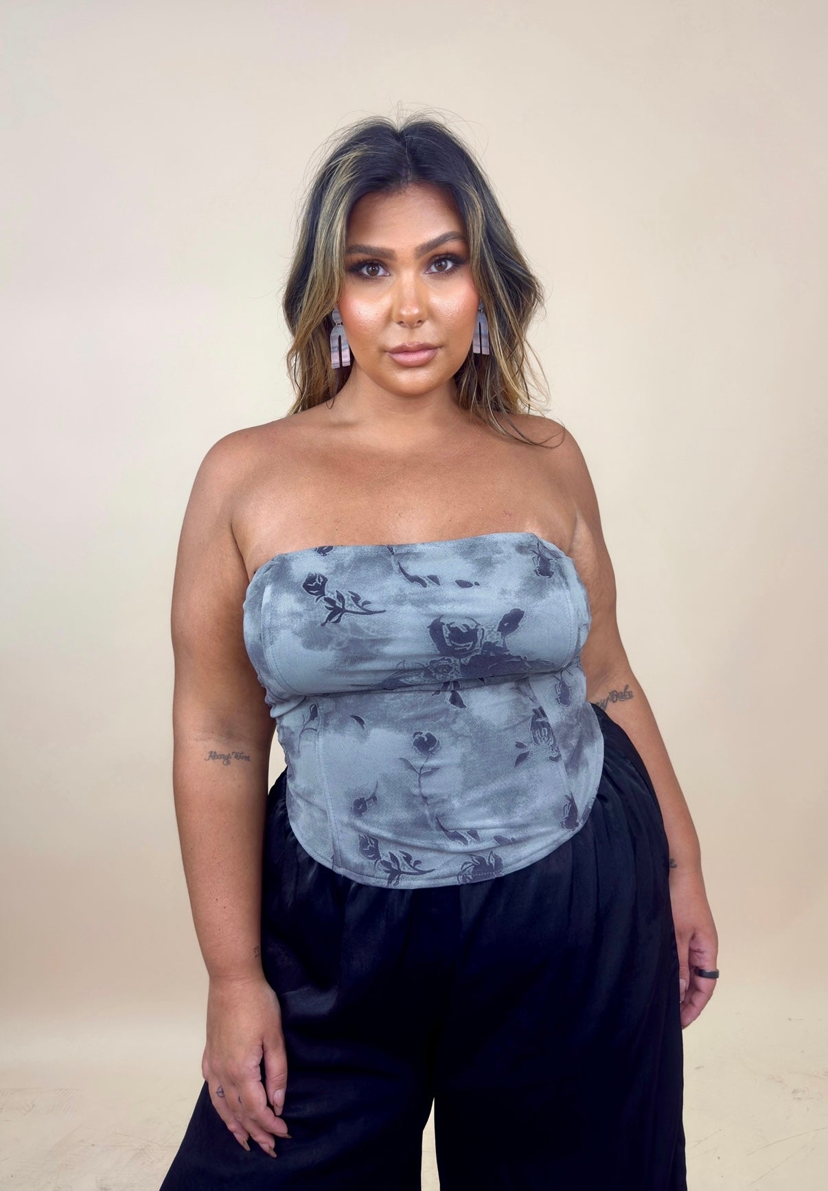 Grey Rose Stretch Boned Corset Top