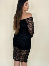 Load image into Gallery viewer, Sheer Patterned Off Shoulder Long Sleeve Dress
