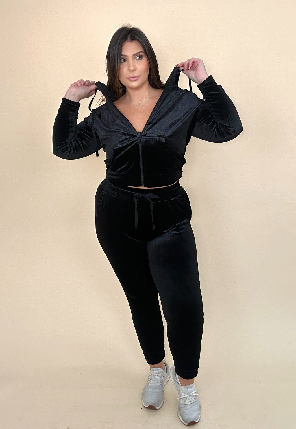 Velour Tracksuit zip-up Hoodie & Pants Set (2 colors)