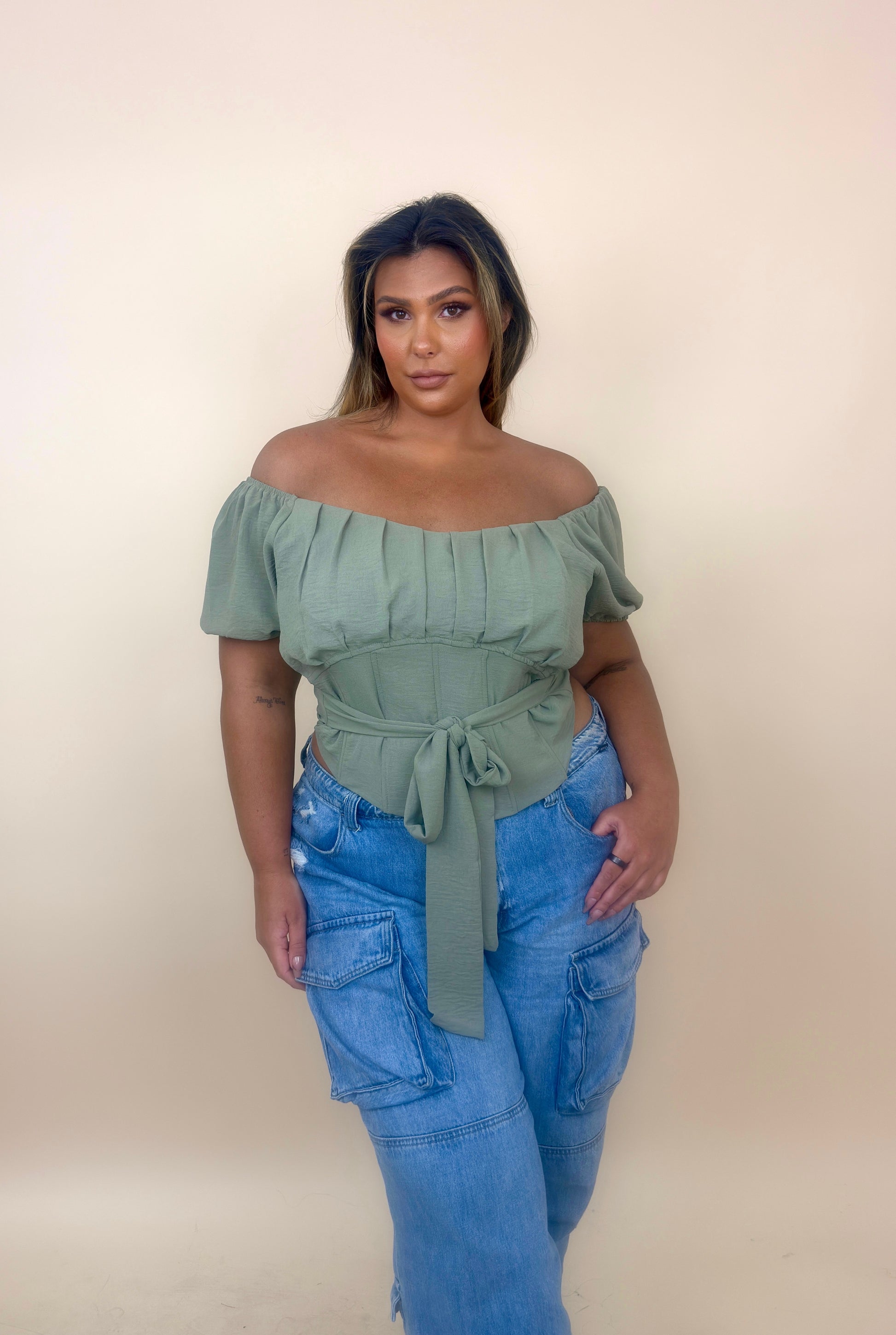 Billowy Corset Bow Tie Top (2 colors)