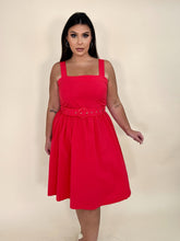 Load image into Gallery viewer, Red Belted Cotton Dress
