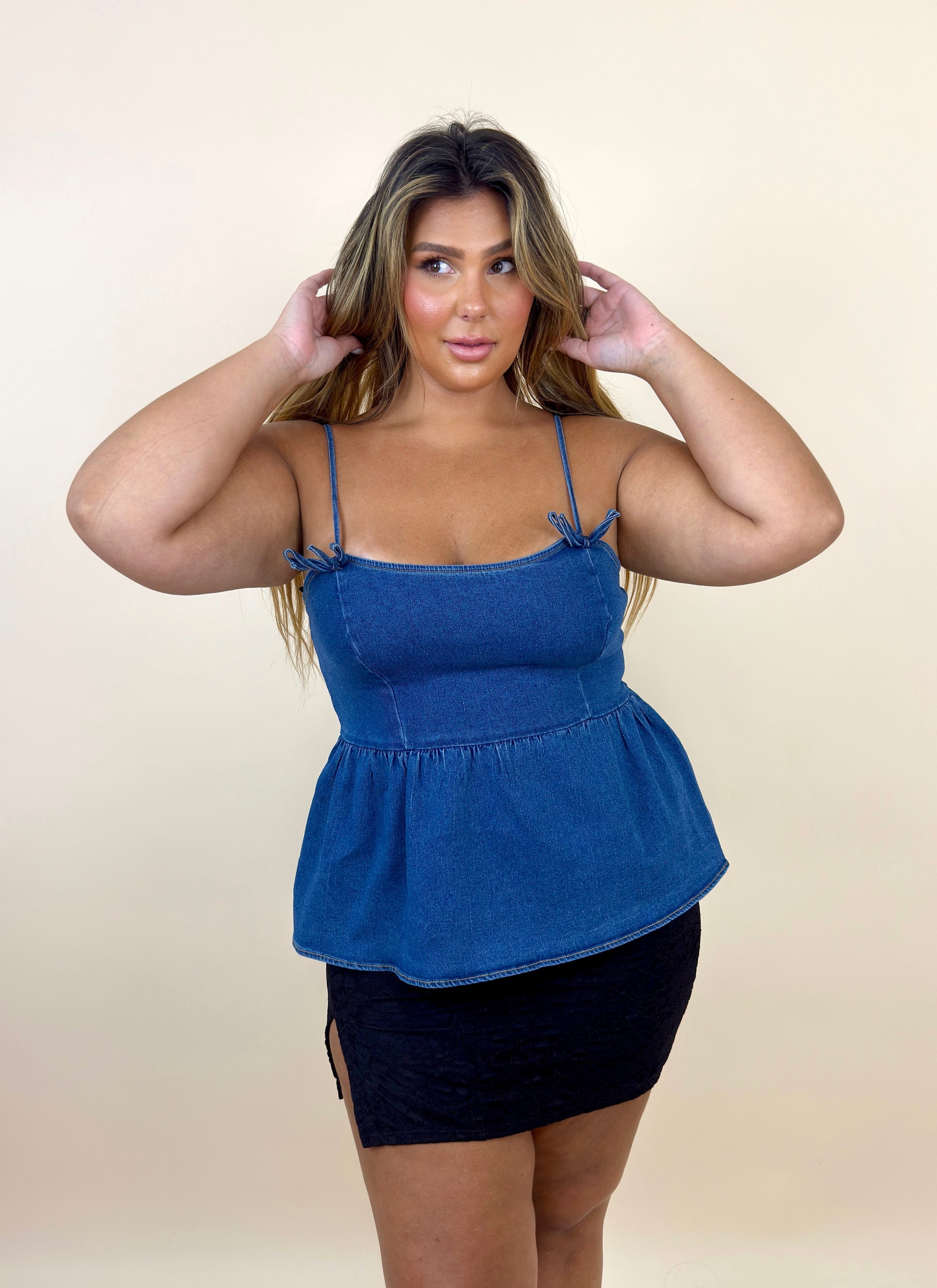 Stretchy Denim Peplum Top