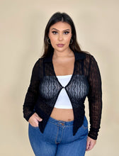 Load image into Gallery viewer, Collared Sheer Textured Cardigan Button Wrap
