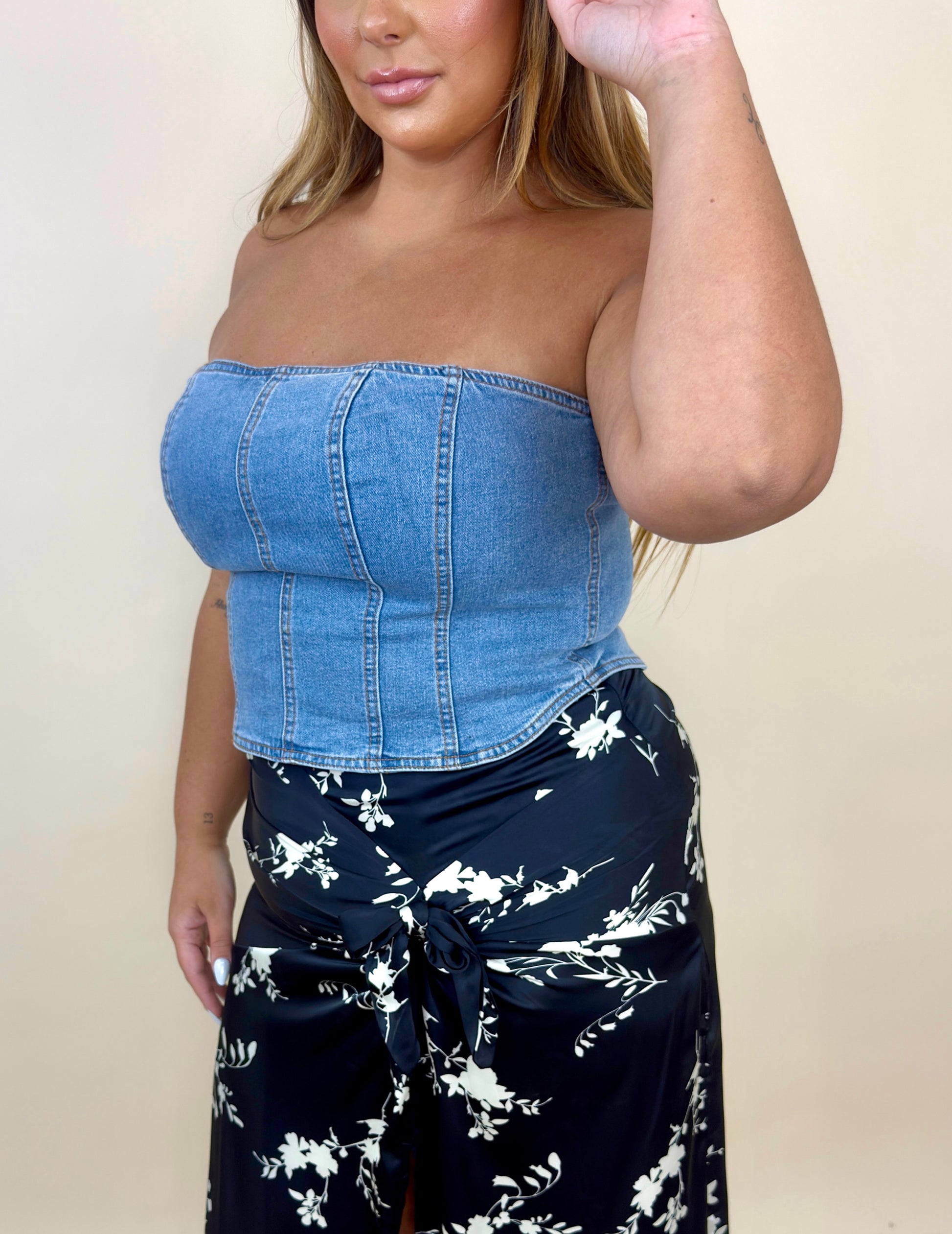 Denim Zip Up Tube Top