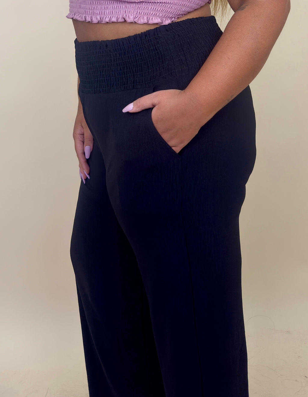 Smocked Black Pants
