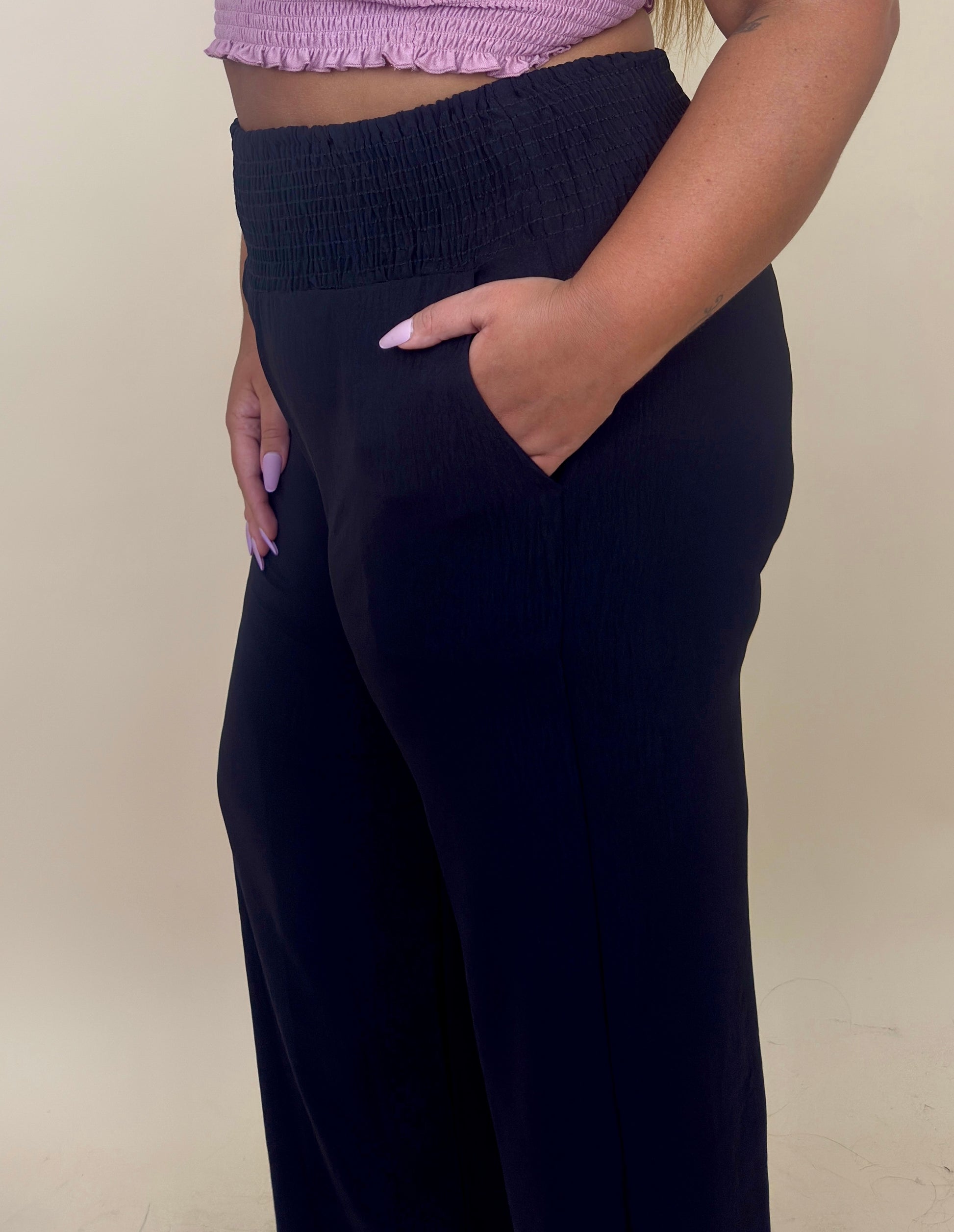 Smocked Black Pants
