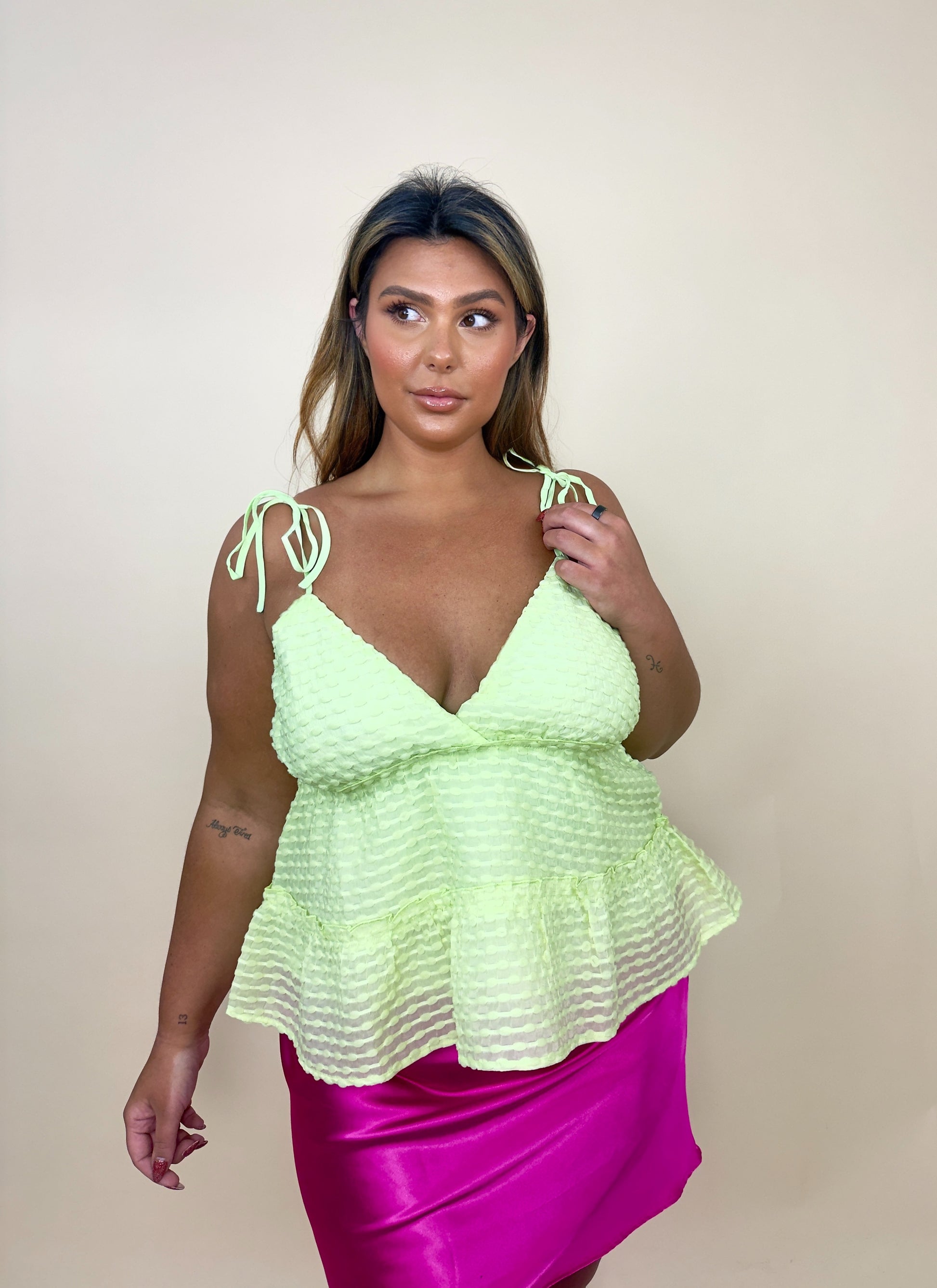 Lime Textured Peplum Top