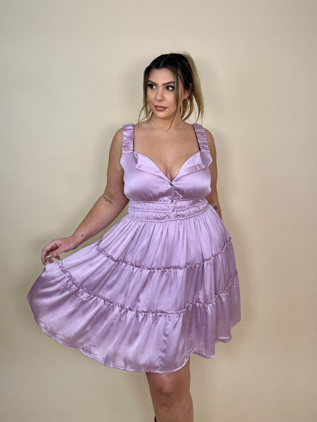 Silky Lilac Smocked & Ruffled Dress