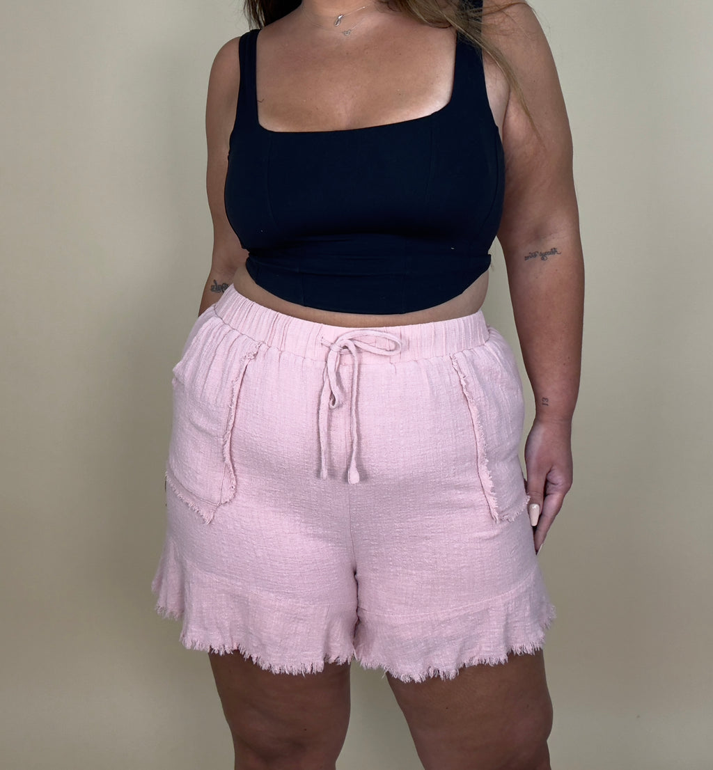 Light Pink Patch Pocket Loose Shorts