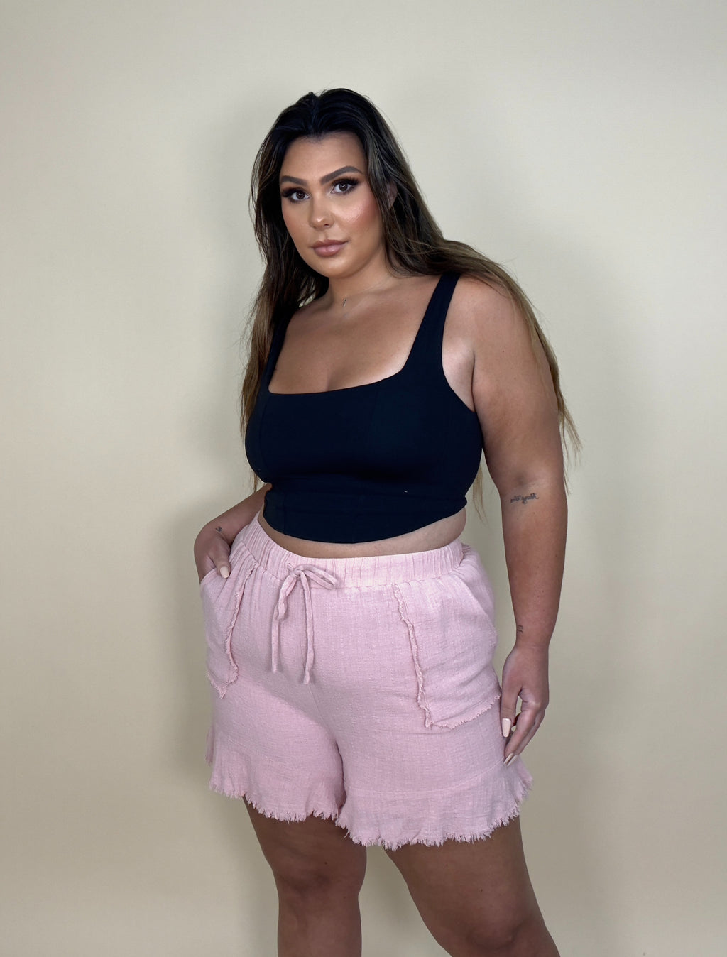 Light Pink Patch Pocket Loose Shorts