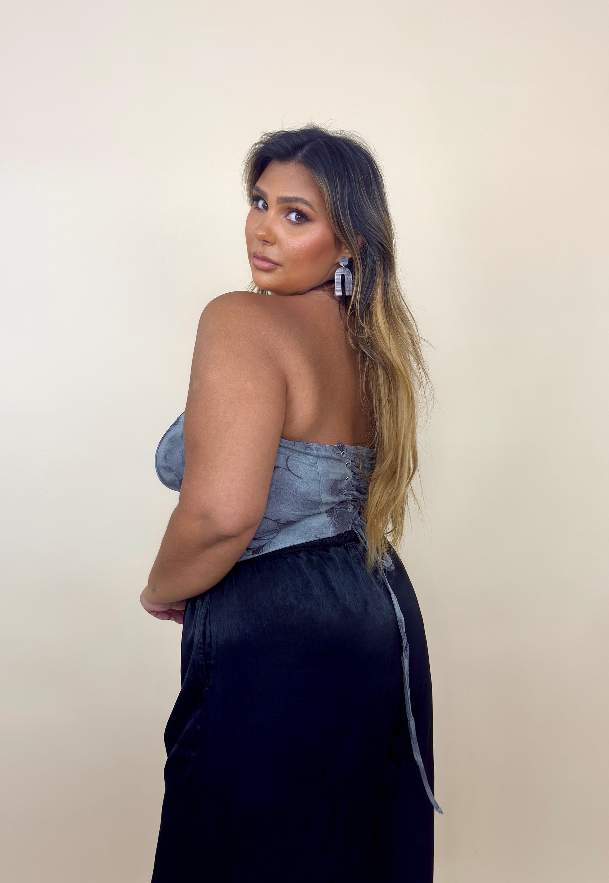 Grey Rose Stretch Boned Corset Top