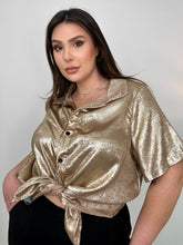 Load image into Gallery viewer, Metallic Gold Button Up Top
