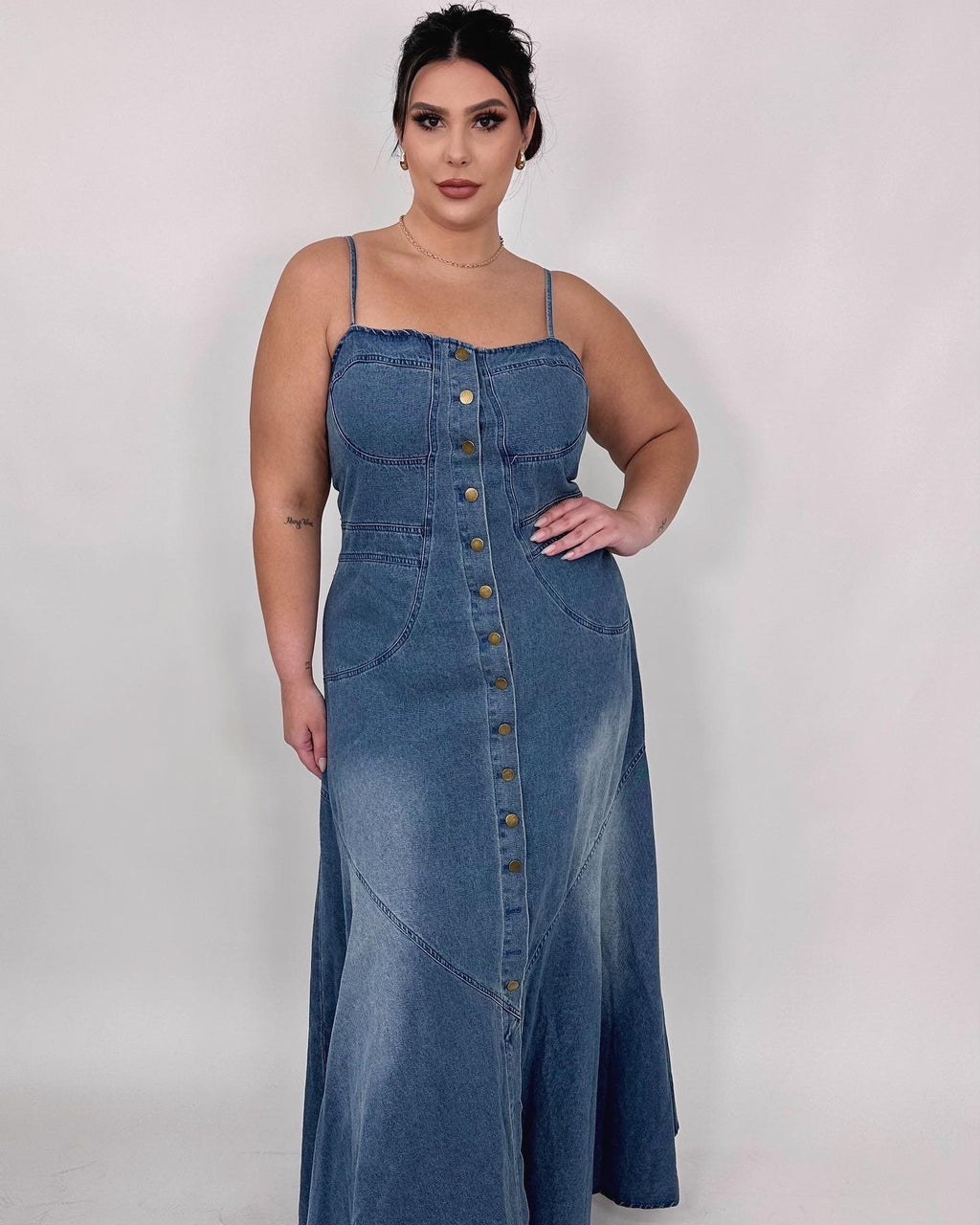 Long Denim Button Dress (3x)